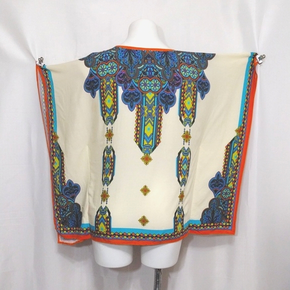 Peachpuff USA Bohemian Kaftan Boxy Tunic Top Medium Lounge Resortwear Flowy - Picture 10 of 13